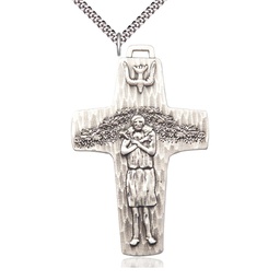 [0566SS/24S] Sterling Silver Papal Crucifix Pendant on a 24 inch Light Rhodium Heavy Curb chain