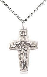 [0569SS/18SS] Sterling Silver Papal Crucifix Pendant on a 18 inch Sterling Silver Light Curb chain
