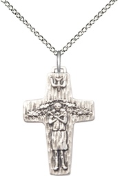 [0569SS/18SS] Sterling Silver Papal Crucifix Pendant on a 18 inch Sterling Silver Light Curb chain