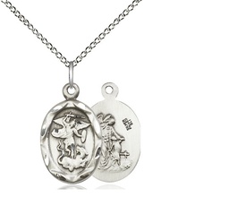 [0612RSS/18SS] Sterling Silver Saint Michael the Archangel Pendant on a 18 inch Sterling Silver Light Curb chain