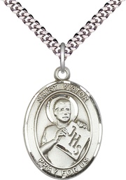[7408SS/24S] Sterling Silver Saint Viator of Bergamo Pendant on a 24 inch Light Rhodium Heavy Curb chain