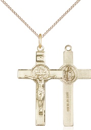 [0625GF/18GF] 14kt Gold Filled Saint Benedict Crucifix Pendant on a 18 inch Gold Filled Light Curb chain
