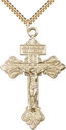 [0632GF/24G] 14kt Gold Filled Crucifix Pendant on a 24 inch Gold Plate Heavy Curb chain