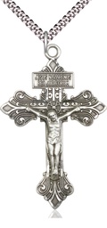 [0632SS/24S] Sterling Silver Crucifix Pendant on a 24 inch Light Rhodium Heavy Curb chain