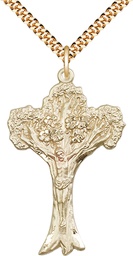 [0633GF/24G] 14kt Gold Filled Tree of Life Crucifix Pendant on a 24 inch Gold Plate Heavy Curb chain