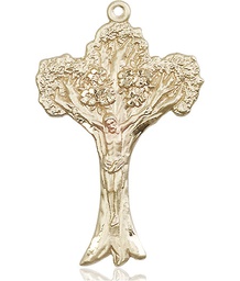 [0633KT] 14kt Gold Tree of Life Crucifix Medal