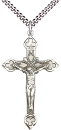 [0635SS/24S] Sterling Silver Crucifix Pendant on a 24 inch Light Rhodium Heavy Curb chain