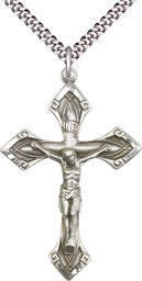 [0638SS/24S] Sterling Silver Crucifix Pendant on a 24 inch Light Rhodium Heavy Curb chain