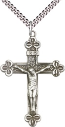 [0639SS/24S] Sterling Silver Crucifix Pendant on a 24 inch Light Rhodium Heavy Curb chain