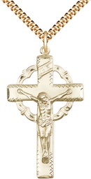 [0640GF/24G] 14kt Gold Filled Crucifix Pendant on a 24 inch Gold Plate Heavy Curb chain