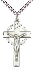 [0640SS/24S] Sterling Silver Crucifix Pendant on a 24 inch Light Rhodium Heavy Curb chain