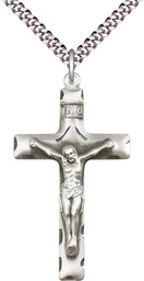 [0644SS/24S] Sterling Silver Crucifix Pendant on a 24 inch Light Rhodium Heavy Curb chain
