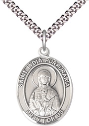 [7411SS/24S] Sterling Silver Saint Lydia Purpuraria Pendant on a 24 inch Light Rhodium Heavy Curb chain