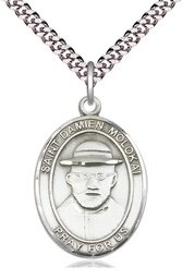 [7412SS/24S] Sterling Silver Saint Damien of Molokai Pendant on a 24 inch Light Rhodium Heavy Curb chain