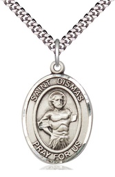 [7418SS/24S] Sterling Silver Saint Dismas Pendant on a 24 inch Light Rhodium Heavy Curb chain
