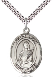 [7422SS/24S] Sterling Silver Saint Lucy Pendant on a 24 inch Light Rhodium Heavy Curb chain