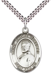 [7424SS/24S] Sterling Silver Saint Andre Bessette Pendant on a 24 inch Light Rhodium Heavy Curb chain