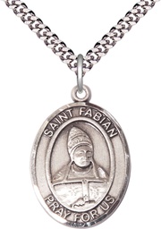 [7427SS/24S] Sterling Silver Saint Fabian Pendant on a 24 inch Light Rhodium Heavy Curb chain