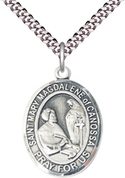 [7429SS/24S] Sterling Silver Saint Mary Magdalene of Canossa Pendant on a 24 inch Light Rhodium Heavy Curb chain