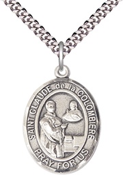 [7432SS/24S] Sterling Silver Saint Claude de la Colombiere Pendant on a 24 inch Light Rhodium Heavy Curb chain