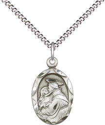 [0612DSS/18S] Sterling Silver Saint Anthony of Padua Pendant on a 18 inch Light Rhodium Light Curb chain