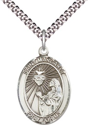 [7072SS/24S] Sterling Silver Saint Margaret Mary Alacoque Pendant on a 24 inch Light Rhodium Heavy Curb chain