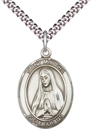 [7075SS/24S] Sterling Silver Saint Martha Pendant on a 24 inch Light Rhodium Heavy Curb chain