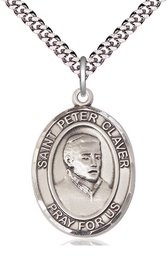 [7442SS/24S] Sterling Silver Saint Peter Claver Pendant on a 24 inch Light Rhodium Heavy Curb chain