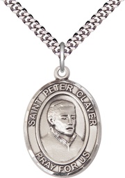 [7442SS/24S] Sterling Silver Saint Peter Claver Pendant on a 24 inch Light Rhodium Heavy Curb chain