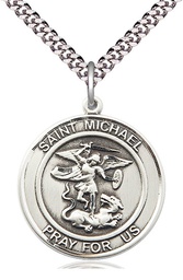 [7076RDSS/24S] Sterling Silver Saint Michael the Archangel Pendant on a 24 inch Light Rhodium Heavy Curb chain