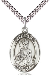 [7081SS/24S] Sterling Silver Saint Louis Pendant on a 24 inch Light Rhodium Heavy Curb chain