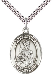 [7081SS/24S] Sterling Silver Saint Louis Pendant on a 24 inch Light Rhodium Heavy Curb chain