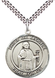 [7083RDSS/24S] Sterling Silver Philip the Apostle Pendant on a 24 inch Light Rhodium Heavy Curb chain