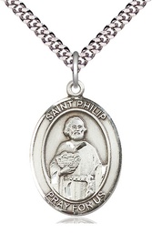 [7083SS/24S] Sterling Silver Saint Philip the Apostle Pendant on a 24 inch Light Rhodium Heavy Curb chain