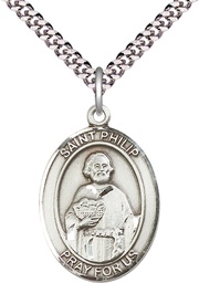 [7083SS/24S] Sterling Silver Saint Philip the Apostle Pendant on a 24 inch Light Rhodium Heavy Curb chain
