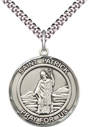[7084RDSS/24S] Sterling Silver Saint Patrick Pendant on a 24 inch Light Rhodium Heavy Curb chain
