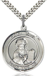 [7086RDSS/24S] Sterling Silver Saint Paul the Apostle Pendant on a 24 inch Light Rhodium Heavy Curb chain