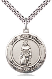 [7088RDSPSS/24S] Sterling Silver San Peregrino Pendant on a 24 inch Light Rhodium Heavy Curb chain