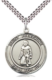 [7088RDSS/24S] Sterling Silver Saint Peregrine Pendant on a 24 inch Light Rhodium Heavy Curb chain