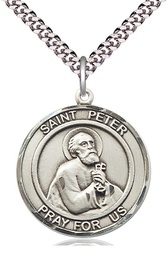 [7090RDSS/24S] Sterling Silver Saint Peter the Apostle Pendant on a 24 inch Light Rhodium Heavy Curb chain