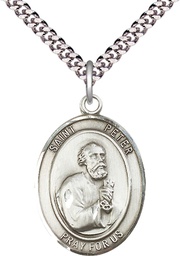 [7090SS/24S] Sterling Silver Saint Peter the Apostle Pendant on a 24 inch Light Rhodium Heavy Curb chain