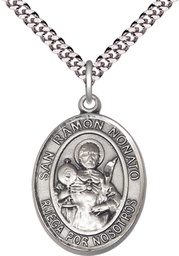 [7091SPSS/24S] Sterling Silver San Raymon Nonato Pendant on a 24 inch Light Rhodium Heavy Curb chain