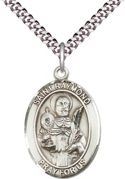 [7091SS/24S] Sterling Silver Saint Raymond Nonnatus Pendant on a 24 inch Light Rhodium Heavy Curb chain