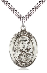 [7097SS/24S] Sterling Silver Saint Sarah Pendant on a 24 inch Light Rhodium Heavy Curb chain