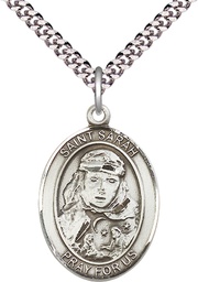 [7097SS/24S] Sterling Silver Saint Sarah Pendant on a 24 inch Light Rhodium Heavy Curb chain