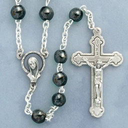 [967/HEM] Rosary Glass Hematite 6mm Round