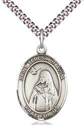 [7102SS/24S] Sterling Silver Saint Teresa of Avila Pendant on a 24 inch Light Rhodium Heavy Curb chain