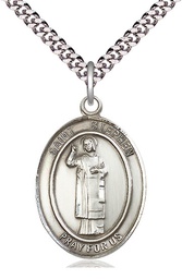 [7104SS/24S] Sterling Silver Saint Stephen the Martyr Pendant on a 24 inch Light Rhodium Heavy Curb chain