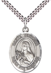 [7106SPSS/24S] Sterling Silver Santa Teresita Pendant on a 24 inch Light Rhodium Heavy Curb chain