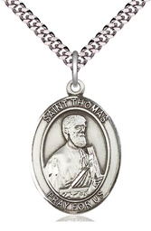 [7107SS/24S] Sterling Silver Saint Thomas the Apostle Pendant on a 24 inch Light Rhodium Heavy Curb chain